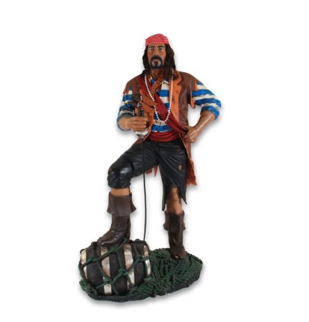 Pirate Statue with Whiskey Barrel