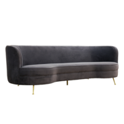 Curved Velvet Charcoal Gray Sofa