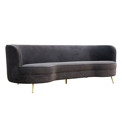 Curved Velvet Charcoal Gray Sofa
