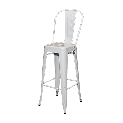 White Industrial Metal Bar Stool with back